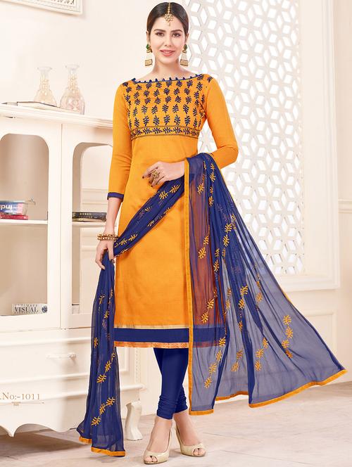 yellow cotton unstitched suit - 14898132 - Very Small Image - 1