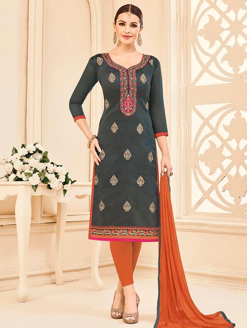 embroidered unstitched churidaar suit - 14898135 - Very Small Image - 1