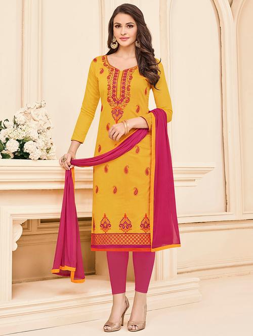 yellow cotton unstitched suit - 14898136 - Very Small Image - 1