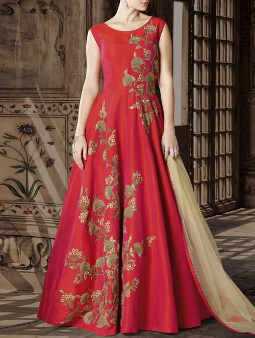 embroidered semi-stitched anarkali suit - 14898251 - Very Small Image - 1