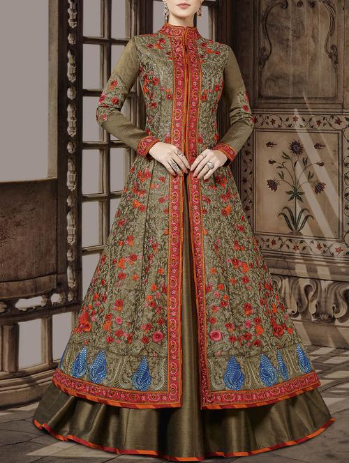 embroidered semi-stitched anarkali suit - 14898252 - Very Small Image - 1