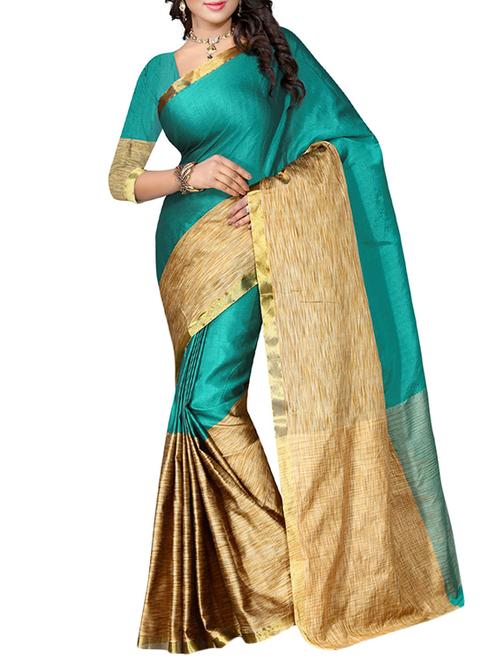 turquoise cotton saree with blouse - 14898311 - Very Small Image - 1