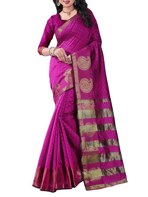 pink silk blend saree with blouse - 14898374 - Very Small Image - 1