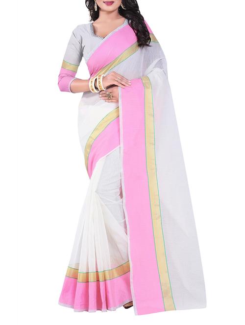 white cotton saree with blouse - 14898383 - Very Small Image - 1