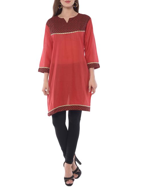 red cotton straight kurta - 14898905 - Very Small Image - 1