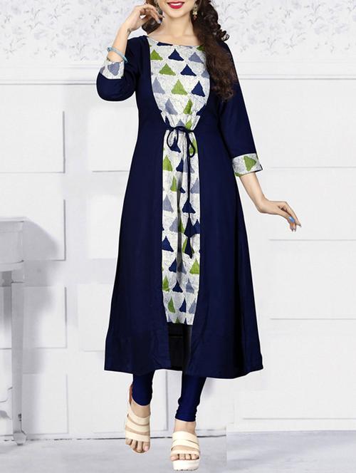 blue rayon layered kurta - 14899802 - Very Small Image - 1