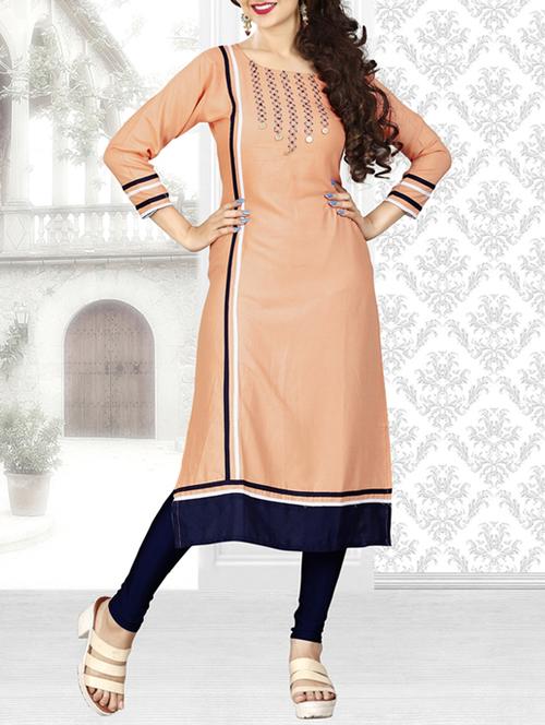 beige rayon straight kurta - 14899810 - Very Small Image - 1