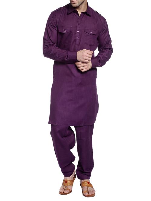 purple cotton pathani ethnic wear set - 14899884 - Very Small Image - 1