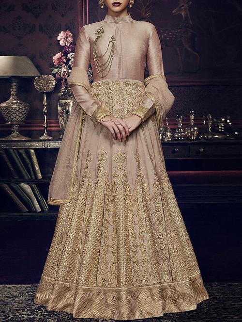 embroidered semi-stitched anarkali suit - 14900397 - Very Small Image - 1