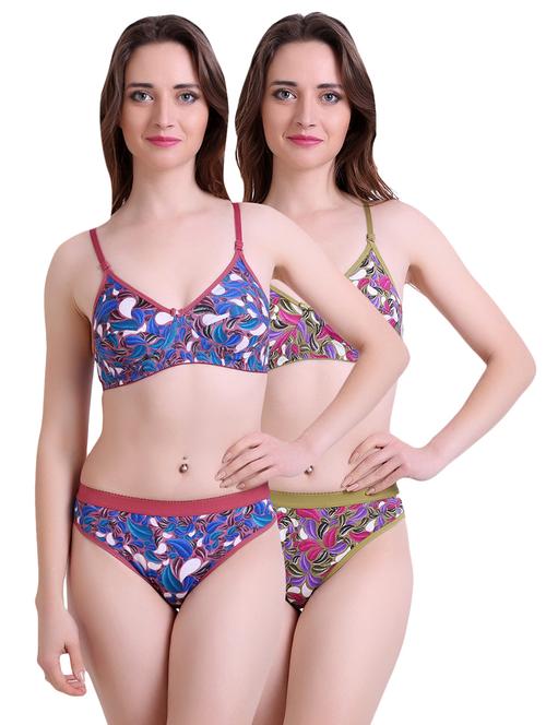 set of 2 multi colored bra and panty set - 14901739 - Very Small Image - 1