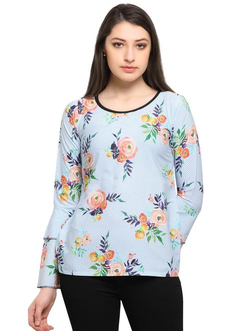 blue printed crepe top - 14901903 - Very Small Image - 1