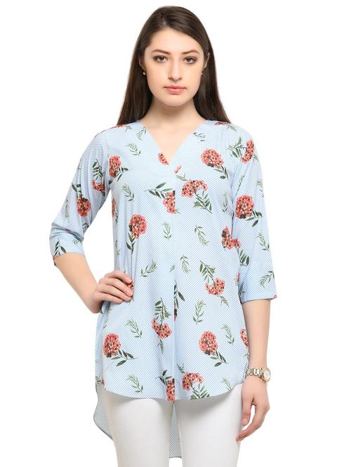 blue crepe asymmetric floral tunic - 14901907 - Very Small Image - 1