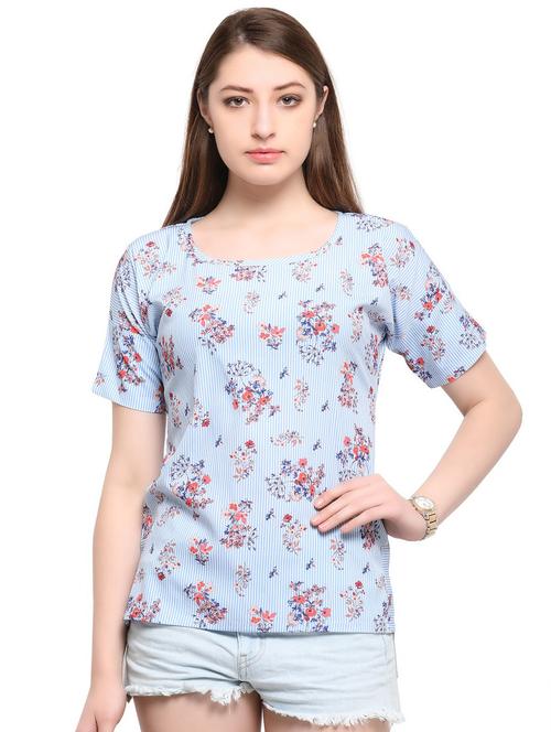 blue printed crepe top - 14901913 - Very Small Image - 1