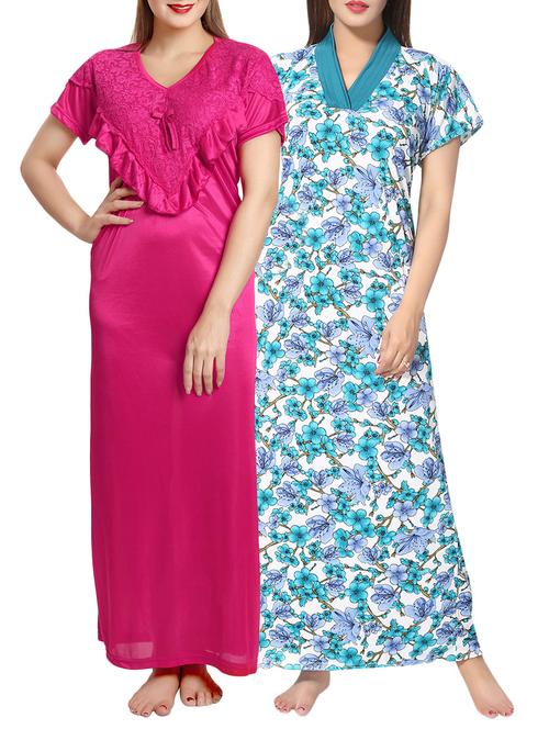 set of 2 multi colored nightwear gown - 14902055 - Very Small Image - 1