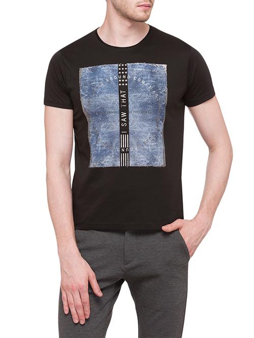 black cotton chest print t-shirt - 14902147 - Very Small Image - 1
