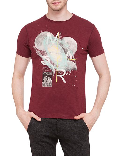 maroon cotton chest print t-shirt - 14902161 - Very Small Image - 1