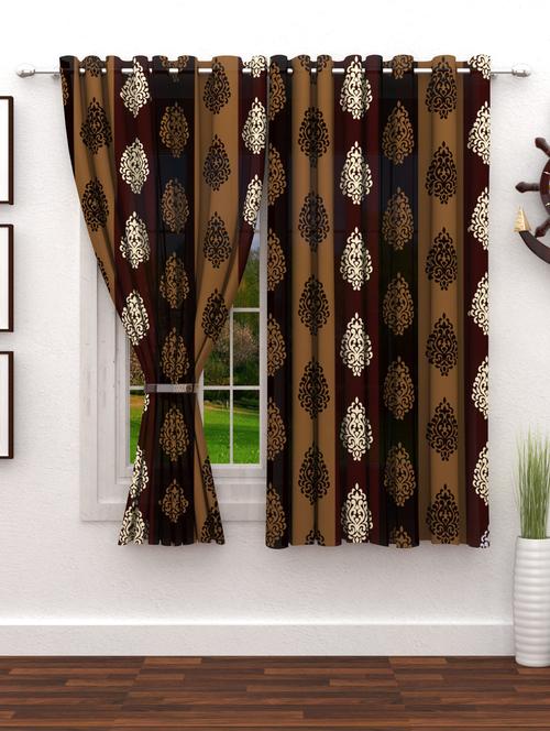 brown floral 2 pc window curtain - 14902354 - Very Small Image - 1