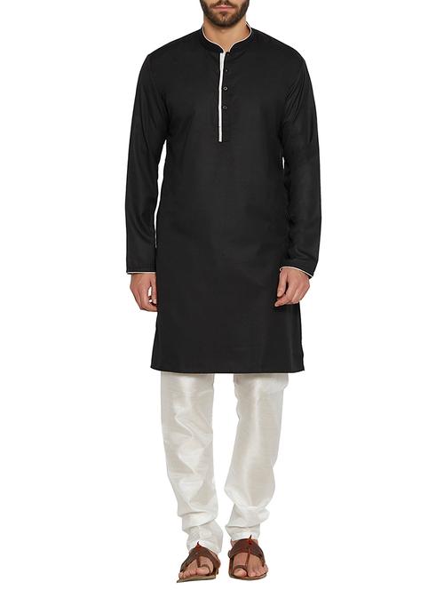 black cotton kurta pyjama set - 14902503 - Very Small Image - 1
