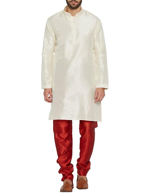 beige dupion kurta pyjama set - 14902506 - Very Small Image - 1