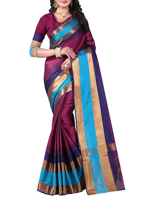 purple cotton ikat saree with blouse - 14902992 - Very Small Image - 1