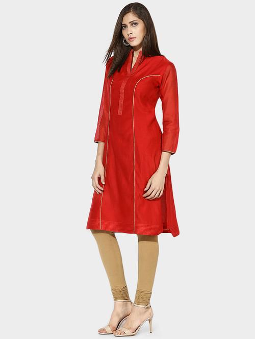indian dobby red chanderi straight kurta - 14903215 - Very Small Image - 1