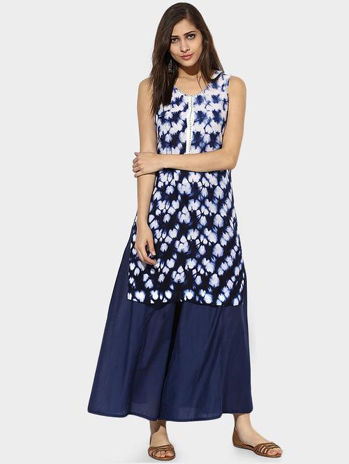 indian dobby blue cotton straight kurta - 14903217 - Very Small Image - 1