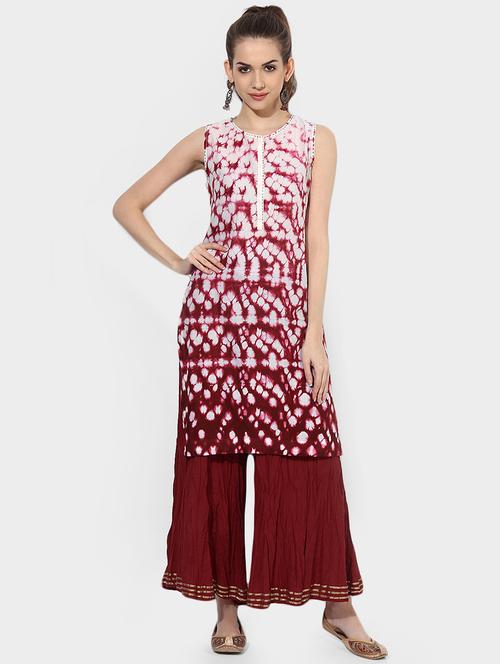 indian dobby maroon cotton straight kurta - 14903218 - Very Small Image - 1