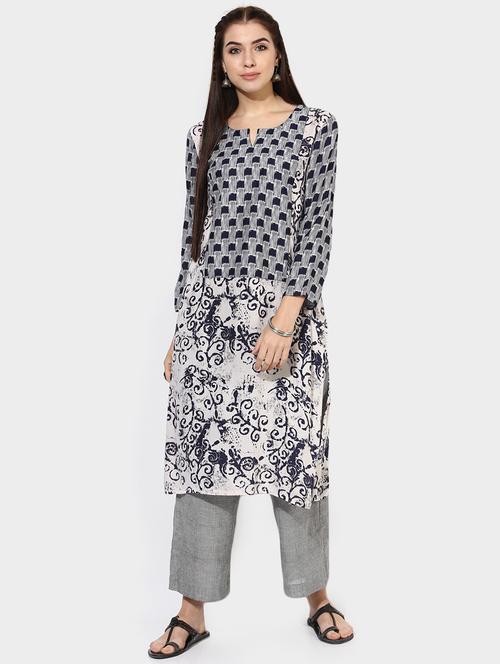 indian dobby blue rayon straight kurta - 14903221 - Very Small Image - 1
