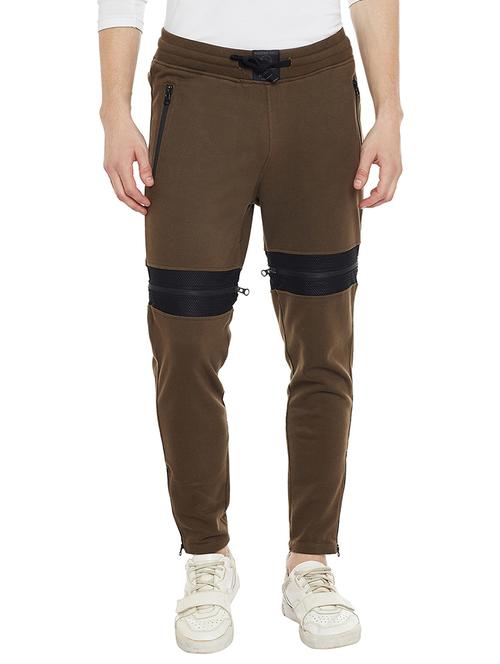 olive green cotton full length track pant - 14903336 - Very Small Image - 1