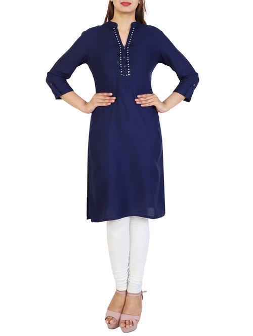 blue viscose straight kurta - 14903343 - Very Small Image - 1