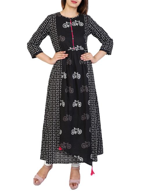 black rayon layered kurta - 14903346 - Very Small Image - 1
