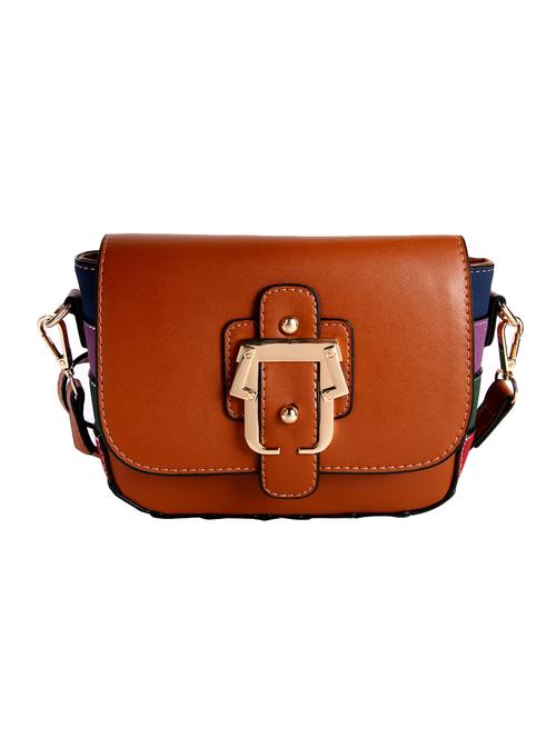 tan leatherette regular sling bag - 14903550 - Very Small Image - 1