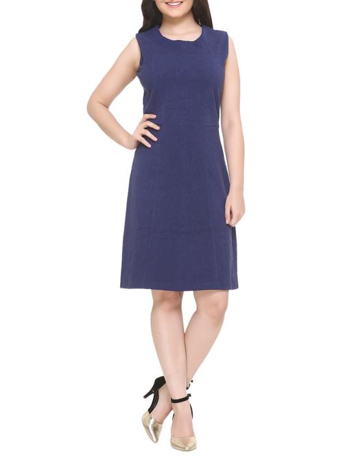 navy blue solid a-line dress - 14903641 - Very Small Image - 1