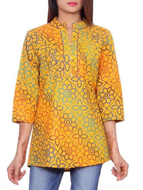 yellow printed cotton tunic - 14904709 - Very Small Image - 1