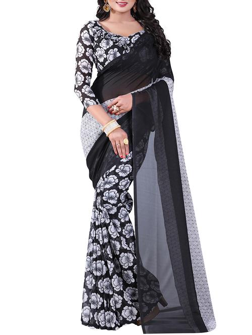 black georgette half & half saree with blouse - 14905282 - Very Small Image - 1
