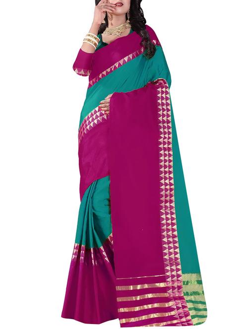 turquoise cotton silk woven saree with blouse - 14905286 - Very Small Image - 1