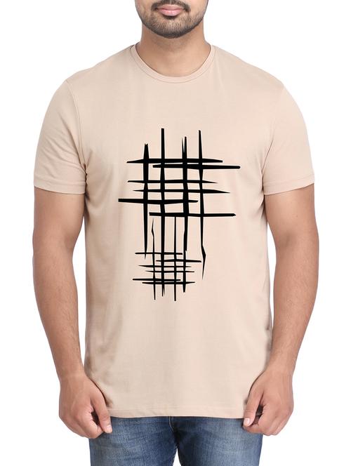 beige cotton chest print tshirt - 14905572 - Very Small Image - 1