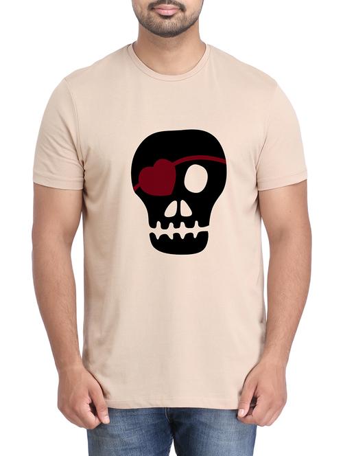 beige cotton chest print tshirt - 14905593 - Very Small Image - 1