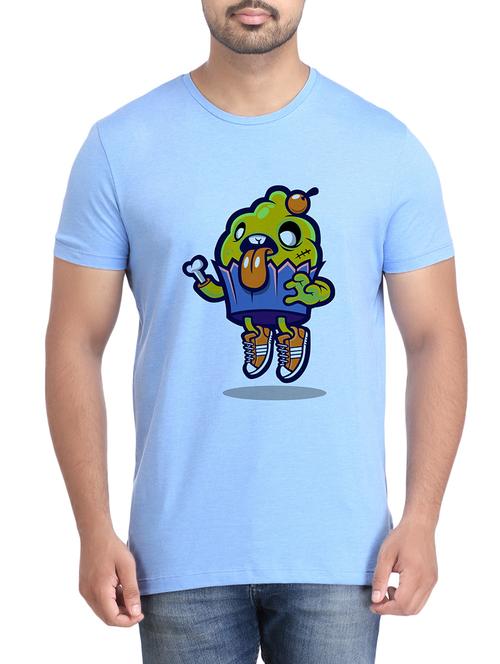 turquoise cotton chest print tshirt - 14905615 - Very Small Image - 1