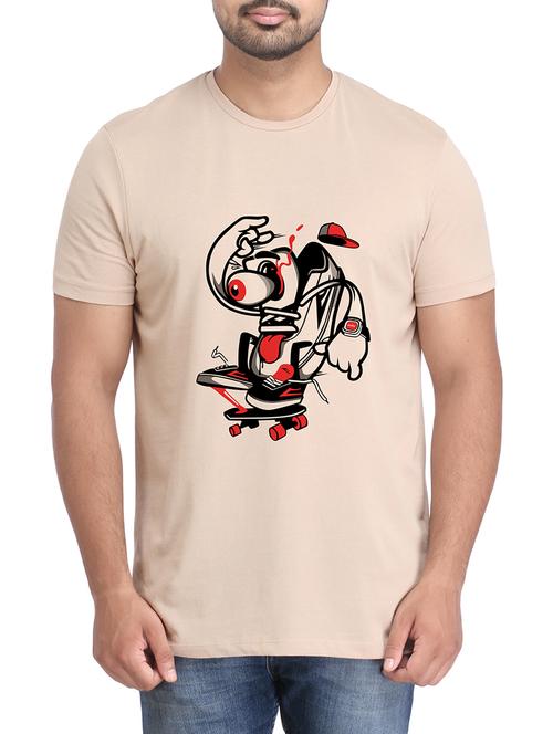 beige cotton chest print tshirt - 14905621 - Very Small Image - 1