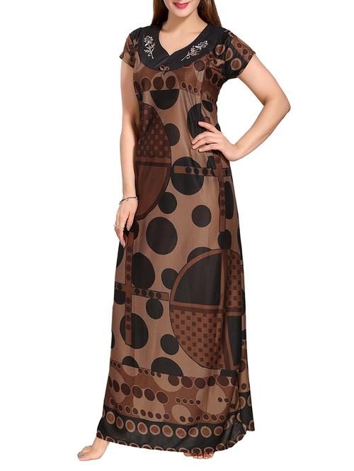brown satin maternity wear gown - 14905864 - Very Small Image - 1