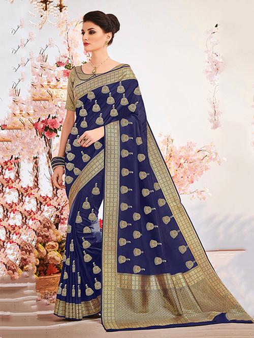 blue silk banarasi saree with blouse - 14906990 - Very Small Image - 1