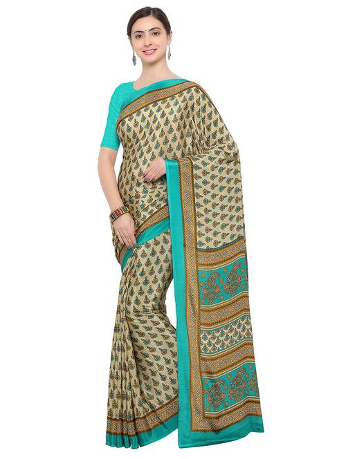 beige printed saree with blouse - 14906993 - Very Small Image - 1