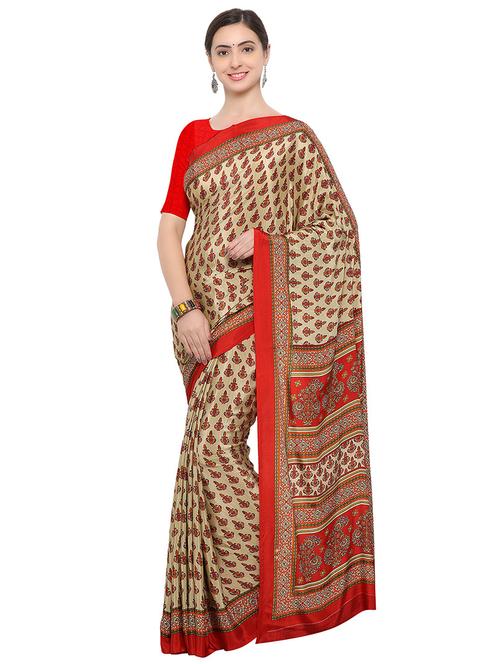 beige printed saree with blouse - 14906994 - Very Small Image - 1