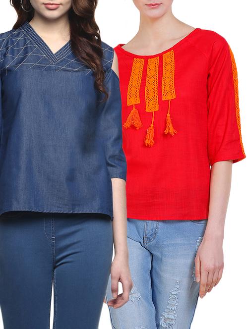 set of 2 multi colored cotton top - 14907262 - Very Small Image - 1