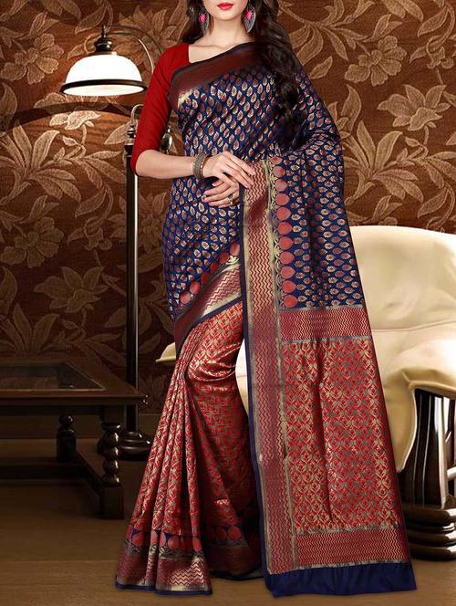 blue art silk patola saree with blouse - 14907389 - Very Small Image - 1