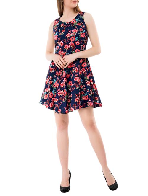 navy floral flared dress - 14908137 - Very Small Image - 1
