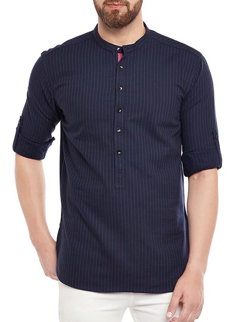 navy blue cotton short kurta - 14908427 - Very Small Image - 1