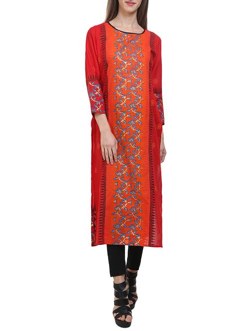 orange cotton straight kurta - 14908557 - Very Small Image - 1