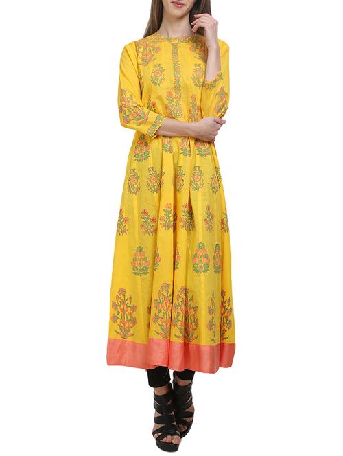 yellow cotton straight kurta - 14908561 - Very Small Image - 1